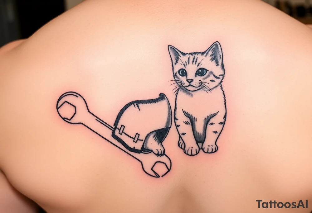 A cold bud light a flip flop a wrench and a kitten all in one memorial tattoo tattoo idea