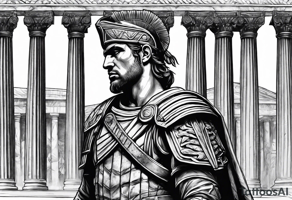 Roman solider looking at pillars tattoo idea