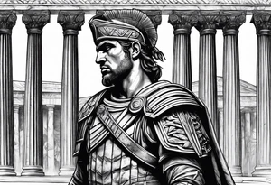 Roman solider looking at pillars tattoo idea