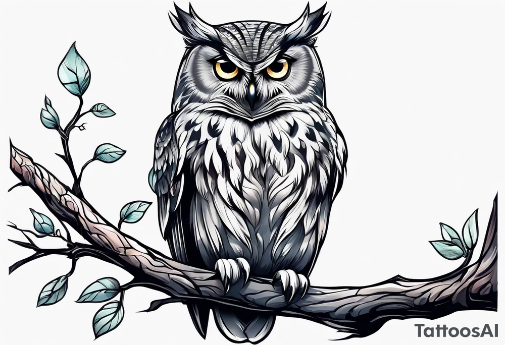 Owl sitting on a branch tattoo idea