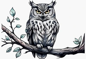 Owl sitting on a branch tattoo idea