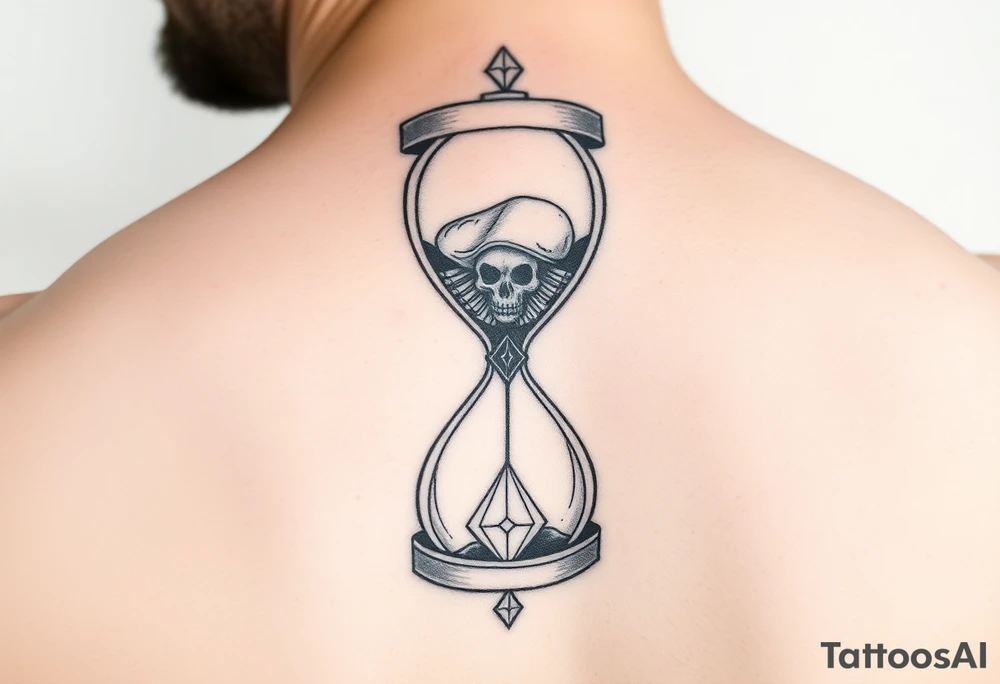 Simple but nice hourglass with trippy art details and a diamond and a skull or grim reaper. tattoo idea