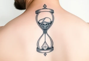 Simple but nice hourglass with trippy art details and a diamond and a skull or grim reaper. tattoo idea