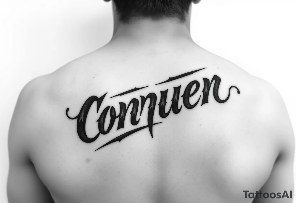 Conquer text tattoo idea