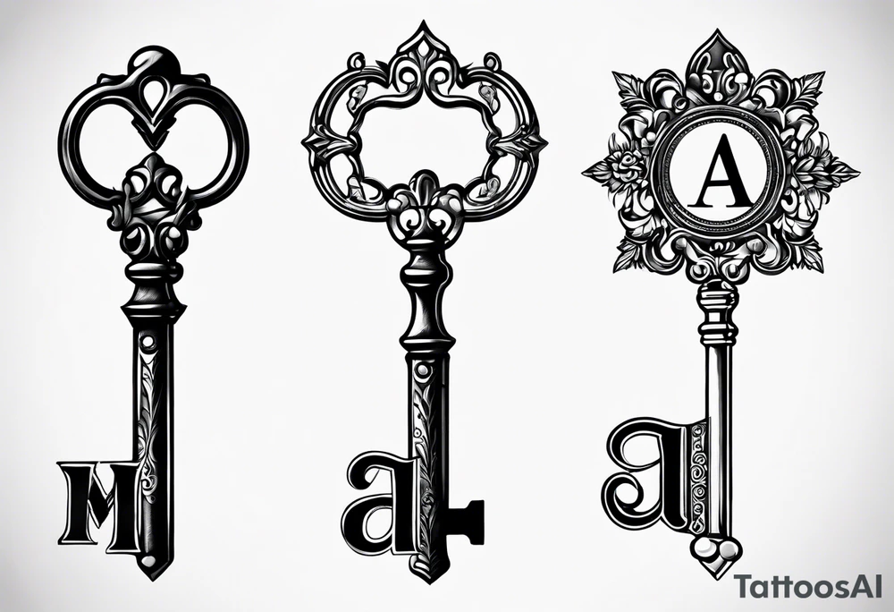 Simple vintage key for him, incorporate the letter a tattoo idea
