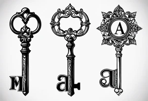 Simple vintage key for him, incorporate the letter a tattoo idea