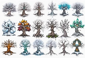 Snowy fantasy tree tattoo idea