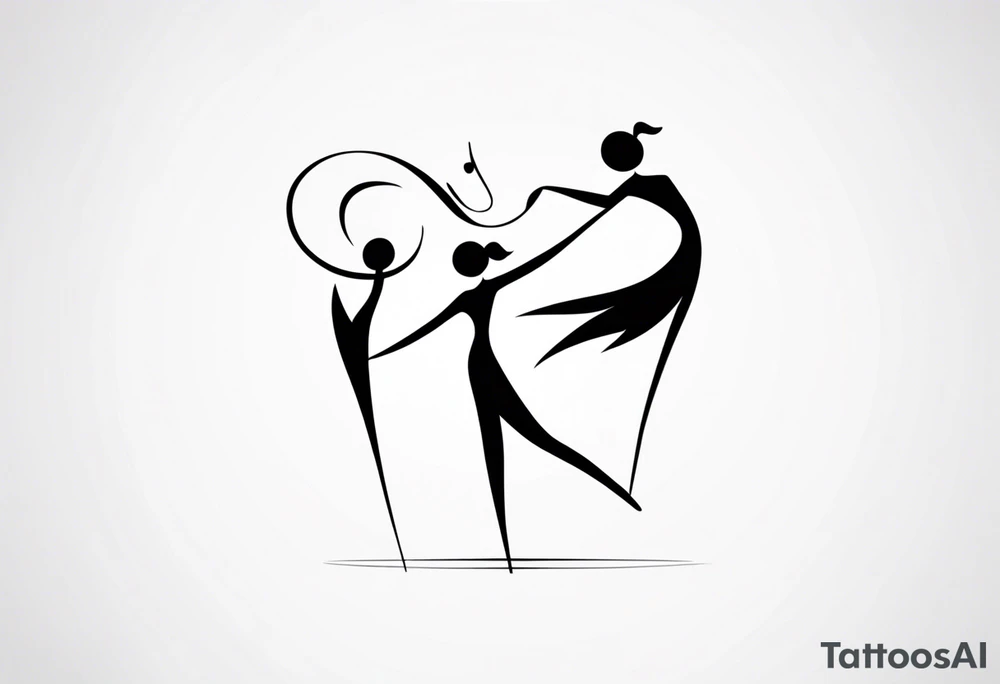 Music quarter notes connecting two dancing stick figures, symbolizing love of two daughters tattoo idea
