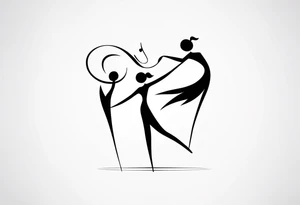 Music quarter notes connecting two dancing stick figures, symbolizing love of two daughters tattoo idea