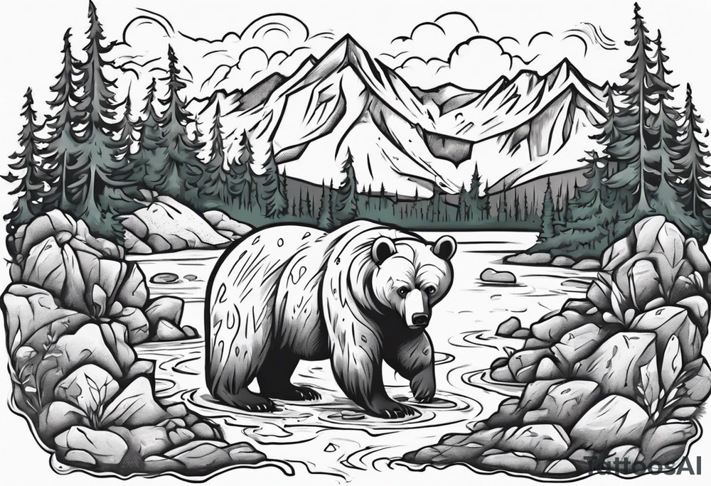 Bear with British Columbia landscape inside of it. tattoo idea