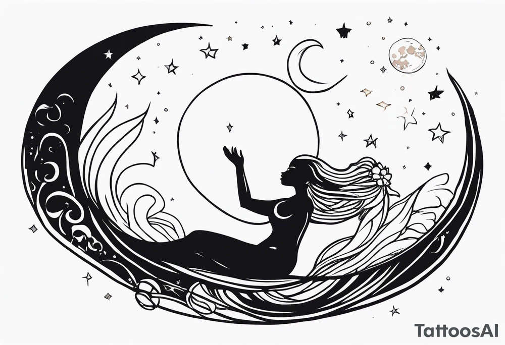 mermaid and black panther reaching for the moon tattoo idea