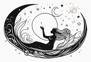 mermaid and black panther reaching for the moon tattoo idea