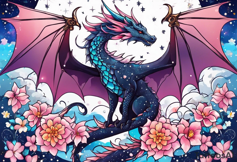 Constellation, wing , snow , cross , dragon female japan kawaii , flower tattoo idea
