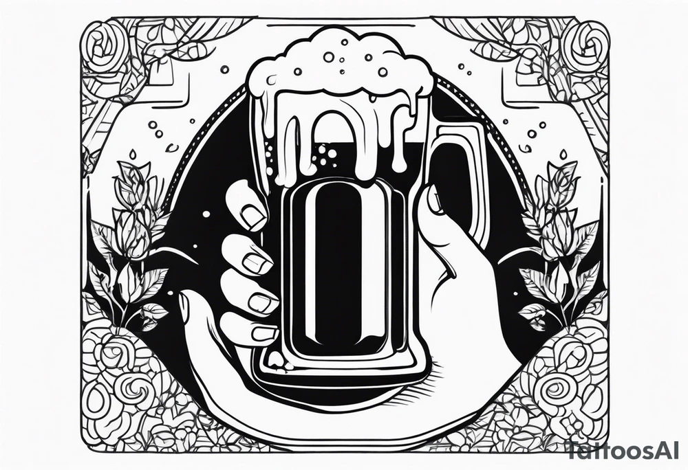 A hand holding a beer in modern Blackwork style tattoo idea A hand holding a beer in modern Blackwork style tattoo idea