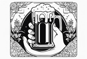 A hand holding a beer in modern Blackwork style tattoo idea
