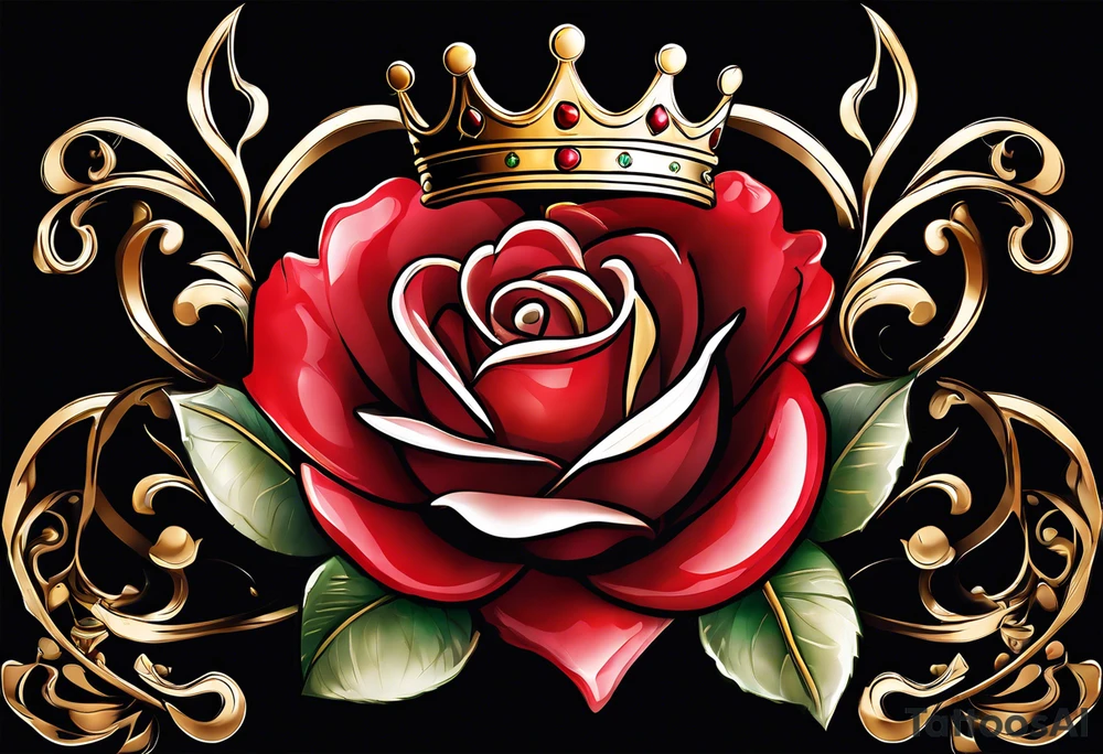 the red rose queen's golden crown with a heart tattoo idea