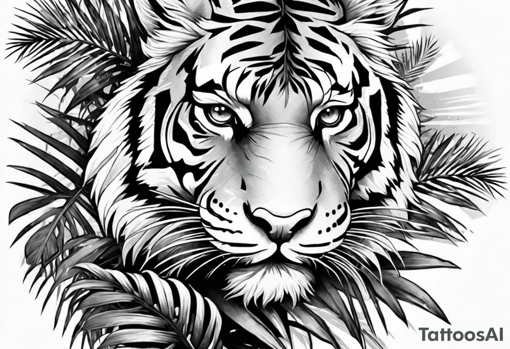 tiger laying on palm tree tattoo idea