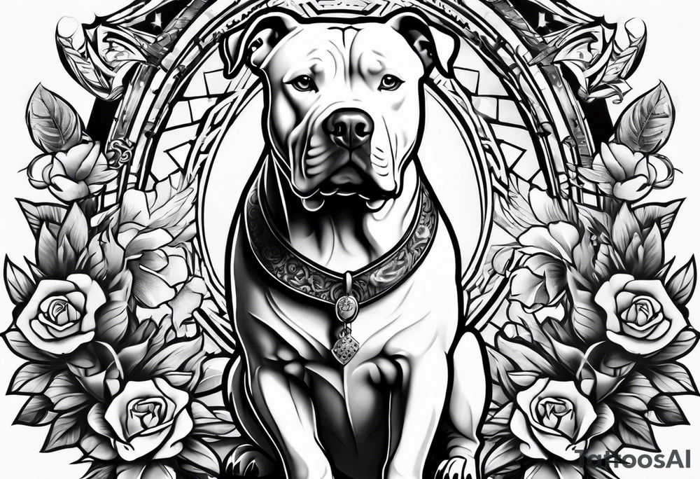 Gangster tattoo sleeve with pit bull tattoo idea
