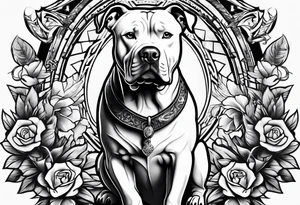Gangster tattoo sleeve with pit bull tattoo idea