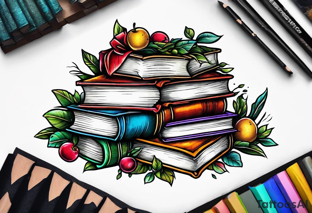 pile of books tattoo idea
