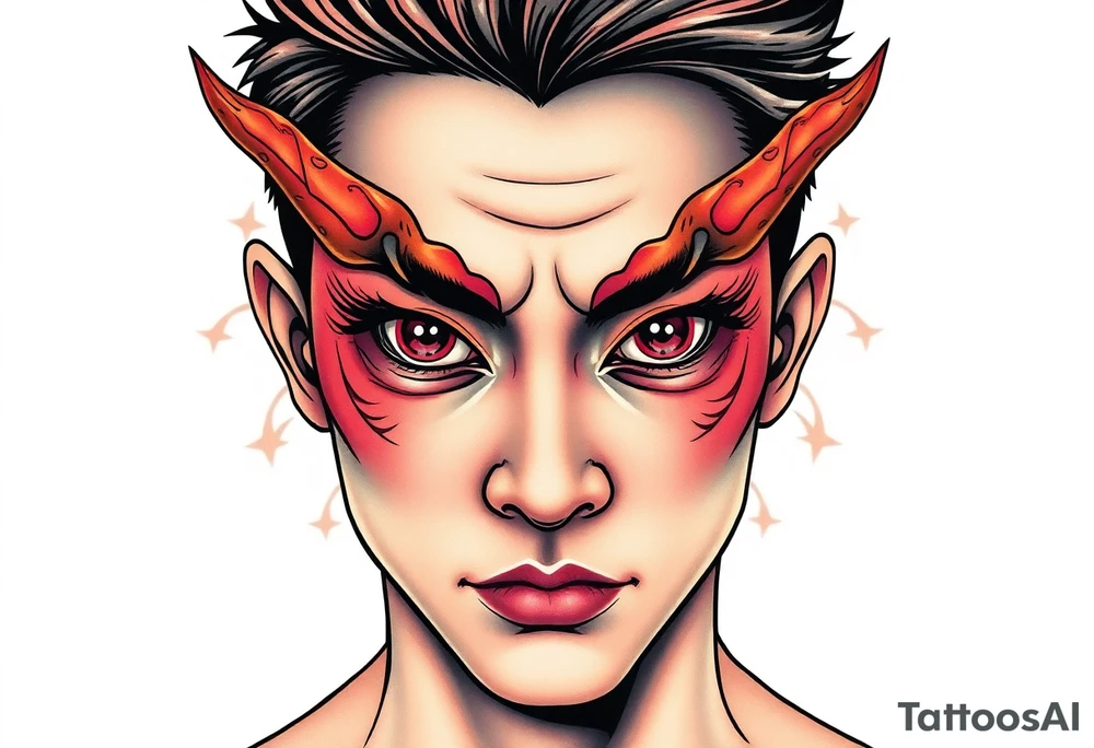 Handsome Asian young guy with demon eyes tattoo idea