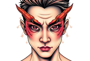 Handsome Asian young guy with demon eyes tattoo idea