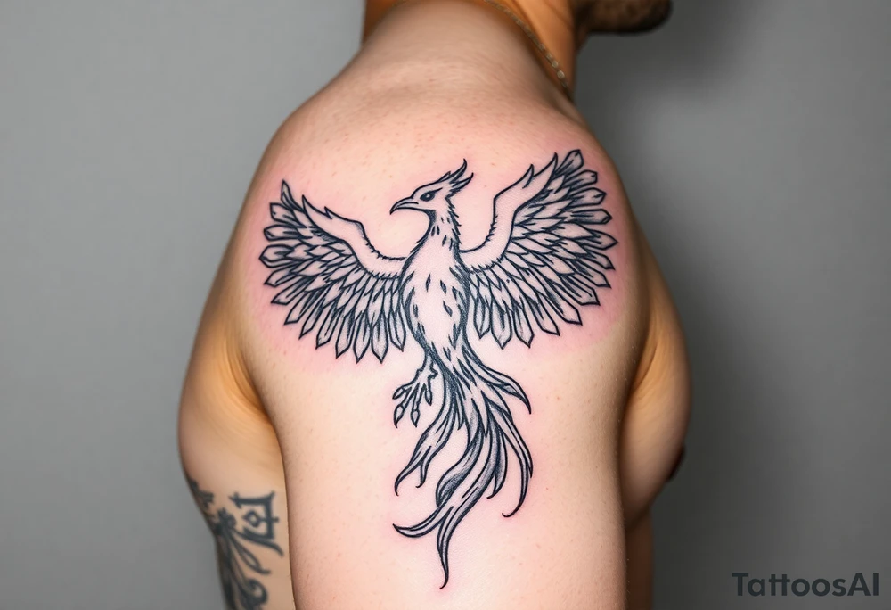 Side arm tattoo with the phoenix rising from the ashes linked with libra sign and based on discipline and the help of God tattoo idea