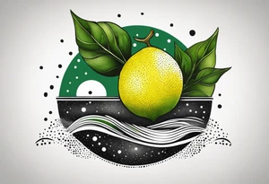 A lemon-Buoy with a green leaf-flag bobs on choppy waves tattoo idea