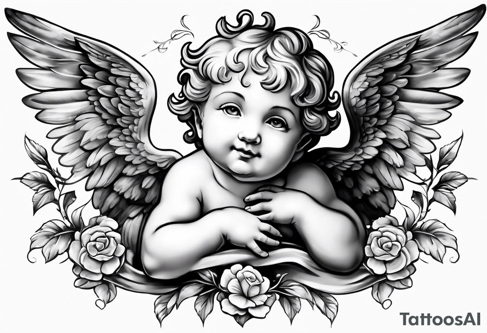one putti with wings smiling tattoo idea