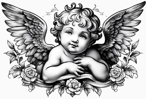 one putti with wings smiling tattoo idea
