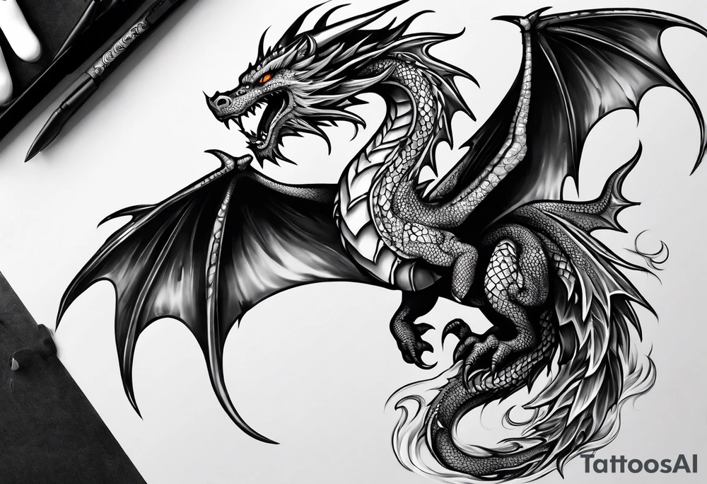 A dragon burning in flames tattoo idea