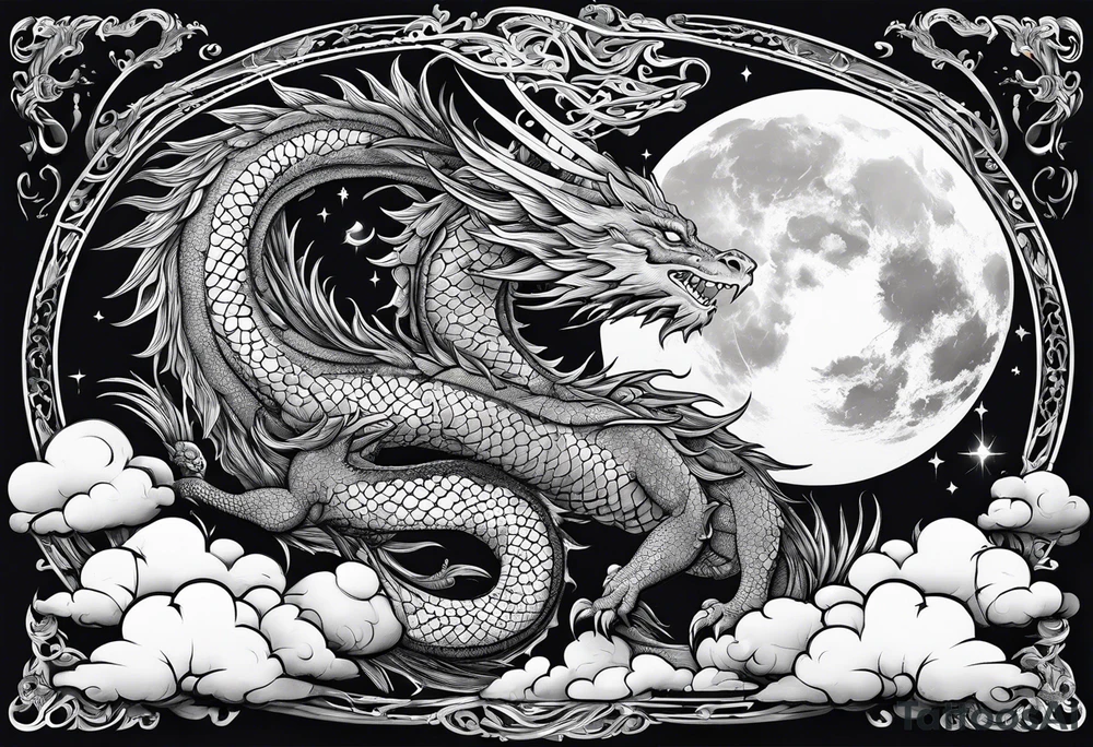 A fillet with a dragon with cloud and the moon tattoo idea A fillet with a dragon with cloud and the moon tattoo idea