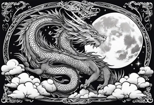 A fillet with a dragon with cloud and the moon tattoo idea
