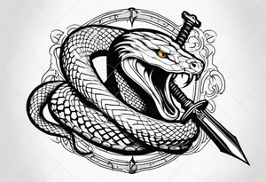 Aggresive Snake with a sword, this design must be in a vertical vertical proportion. Additionaly the desing must be "Steampunk" type tattoo idea