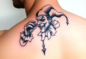 jester smoking and drinking in the other hand tattoo idea