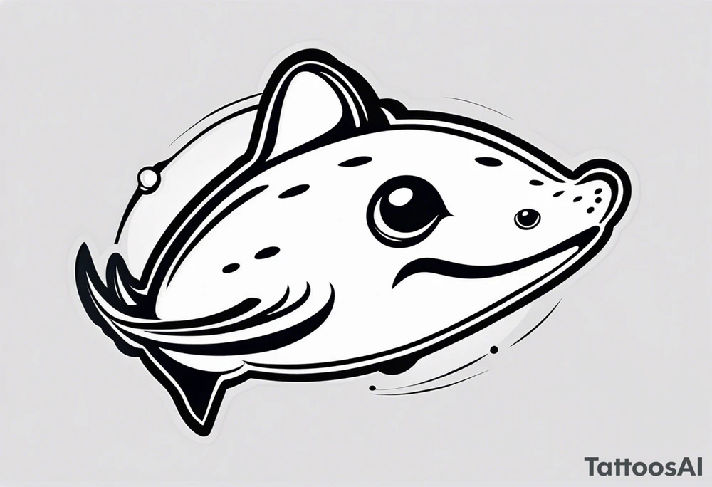 cute sting ray leaping out of water, smiling, feminine, cartoon tattoo idea