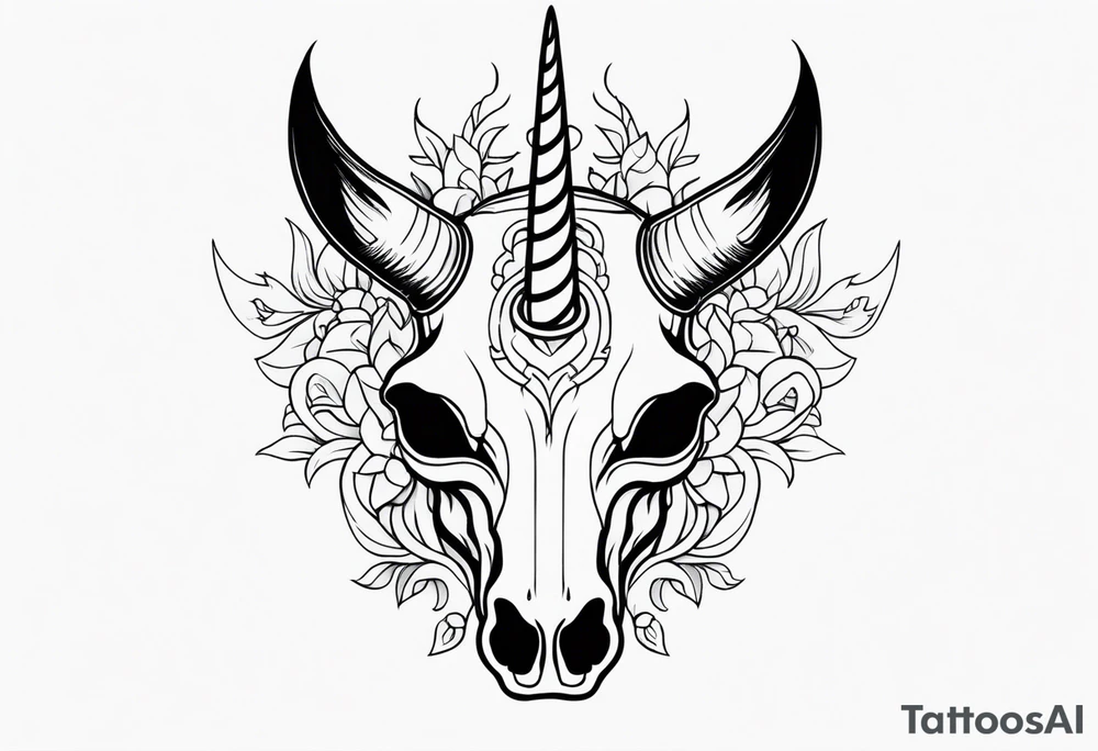 Unicorn skull with horns tattoo idea