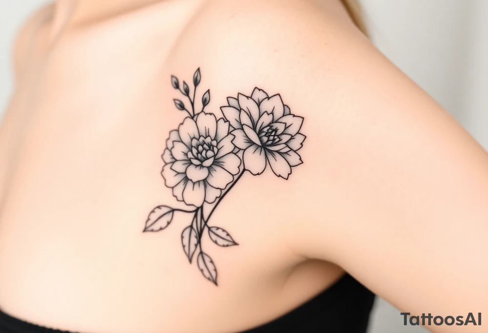 Rose and Chrysanthemum bouquet tattoo tattoo idea