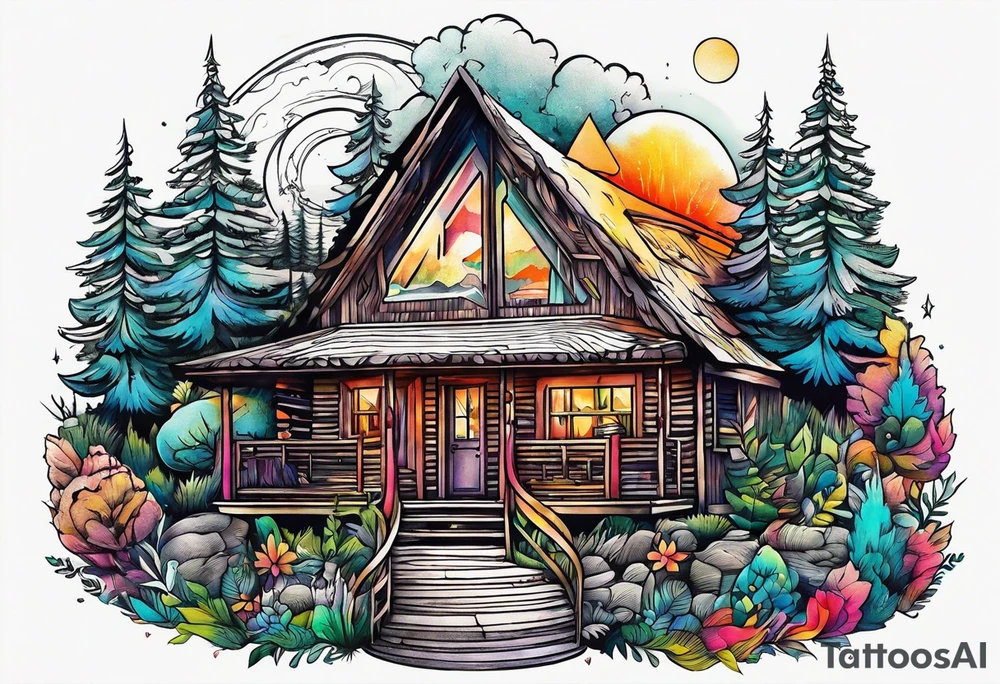 small cabin in the woods tattoo idea