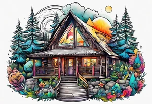 small cabin in the woods tattoo idea