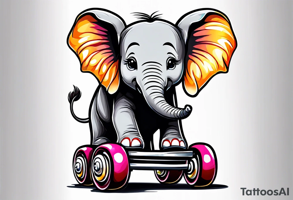 Baby Elephant with roller skates tattoo idea