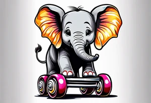 Baby Elephant with roller skates tattoo idea