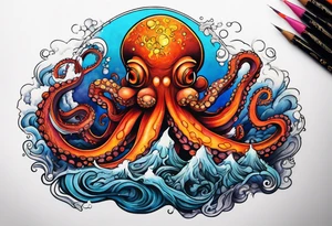 Octopus, volcano erupting tattoo idea