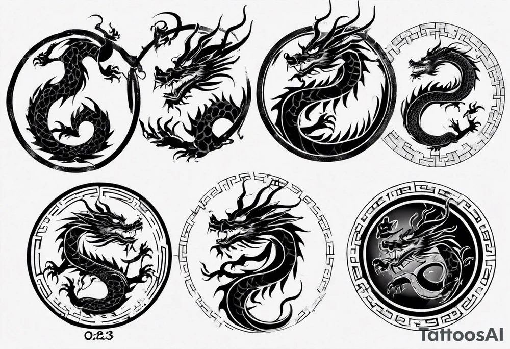 Chinese dragon in a circular shape with "02.03" written on its skin tattoo idea