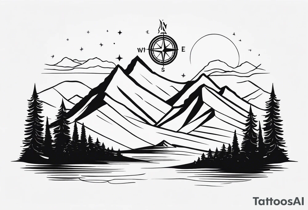 mountain and compass tattoo idea