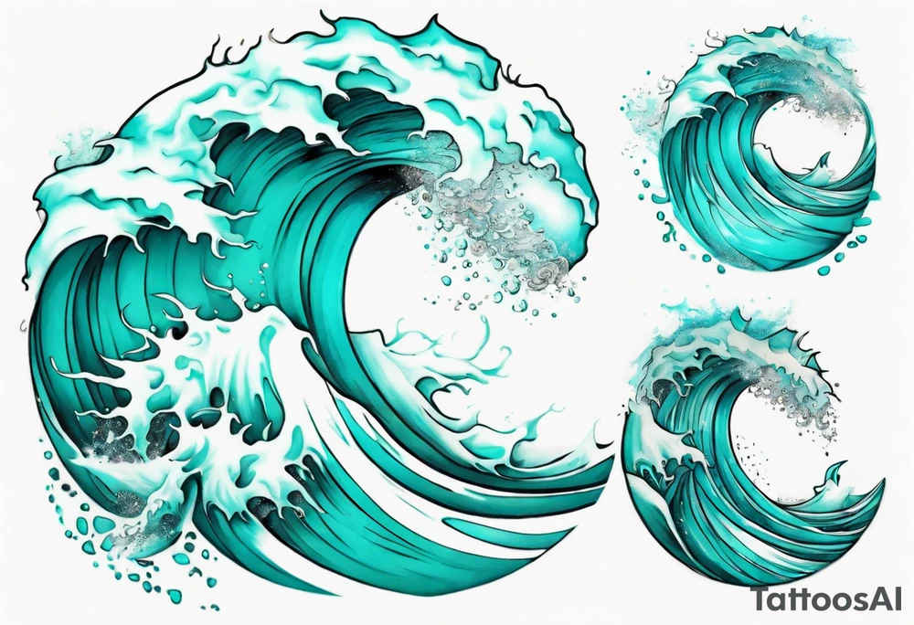 a crashing wave that turns into a turquoise woman tattoo idea