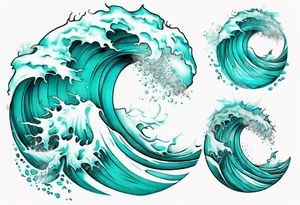 a crashing wave that turns into a turquoise woman tattoo idea