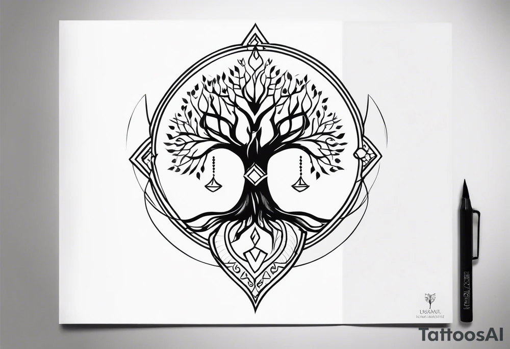 Yggdrasil losange on the back tattoo idea