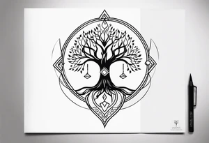 Yggdrasil losange on the back tattoo idea