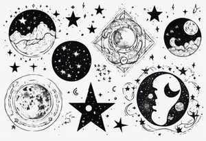 Night sky with moon and stars and constellations tattoo idea